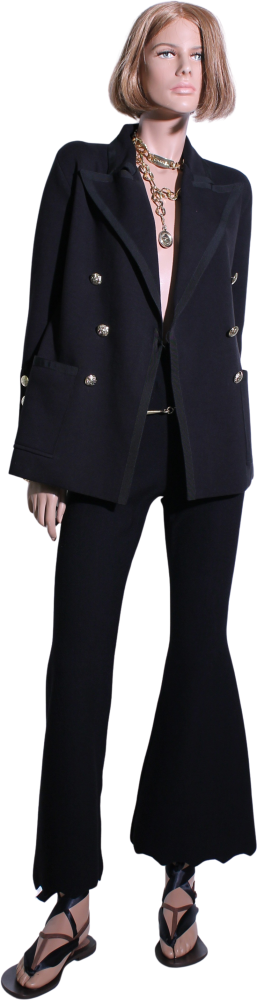 primavera--estate-2026-outfits-num5-of-43-alternative-image-material-cotone-stretch-viscosa-stretchcotone-description-art-2611-blazer-doppio-petto-in-maglia-forma-sagomata-bordi-canetè-bottoni-oro-art-2627-pantaloni-a